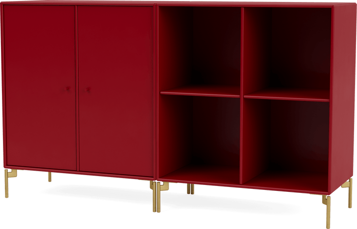 Pair Classic Sideboard - With Legs - Montana - Shelving - Beetroot - Brass - HORNE