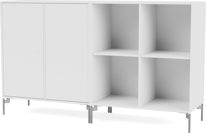 Pair Classic Sideboard - With Legs - Montana - Shelving - New White - Matte Chrome - HORNE