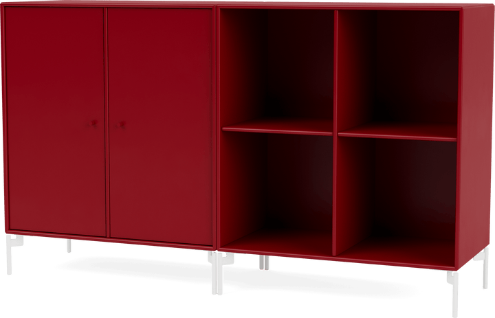 Pair Classic Sideboard - With Legs - Montana - Shelving - Beetroot - Snow - HORNE