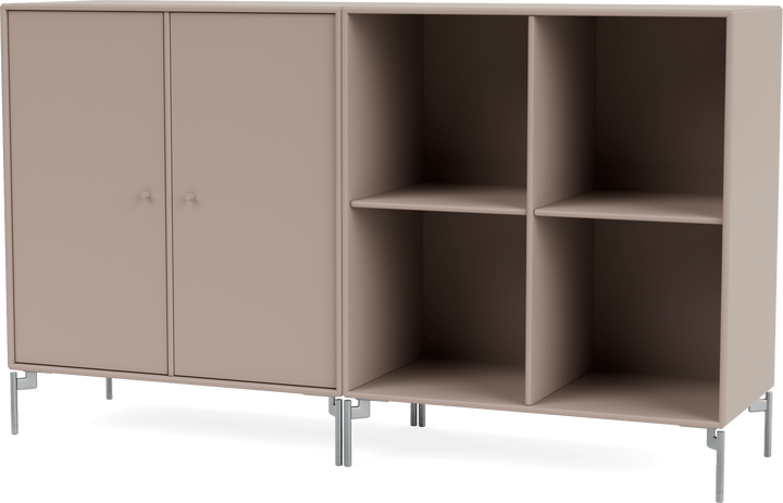 Pair Classic Sideboard - With Legs - Montana - Shelving - Mushroom - Matte Chrome - HORNE