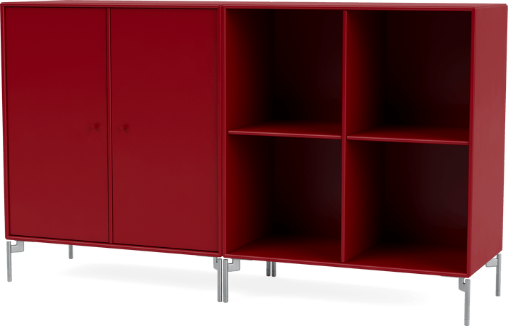 Pair Classic Sideboard - With Legs - Montana - Shelving - Beetroot - Matte Chrome - HORNE