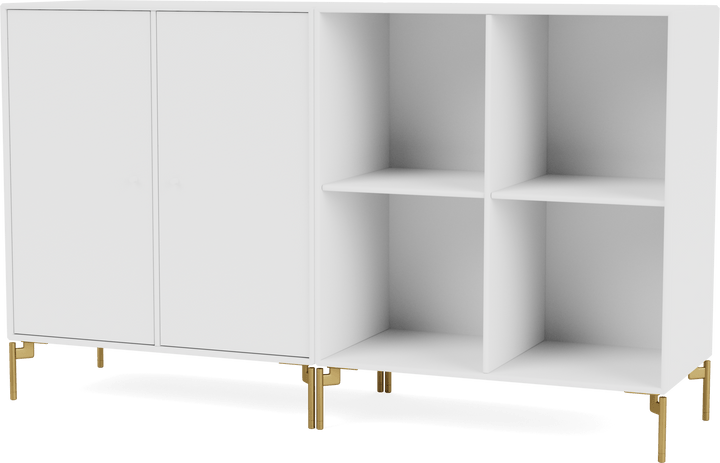 Pair Classic Sideboard - With Legs - Montana - Shelving - New White - Brass - HORNE