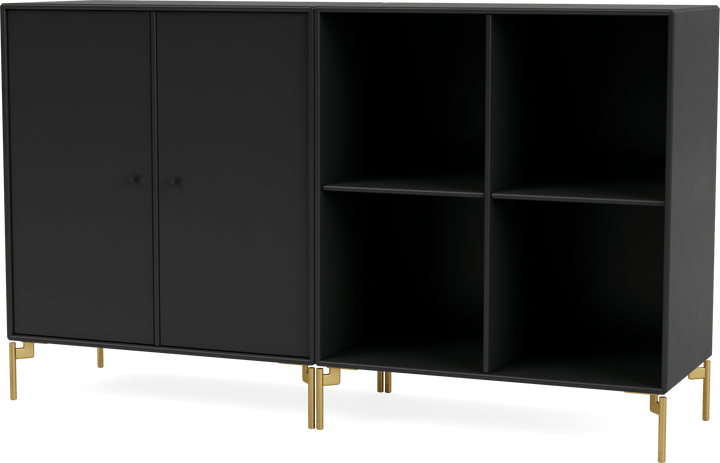 Pair Classic Sideboard - With Legs - Montana - Shelving - Black - Brass - HORNE