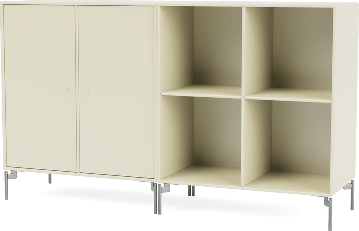 Pair Classic Sideboard - With Legs - Montana - Shelving - Vanilla - Matte Chrome - HORNE