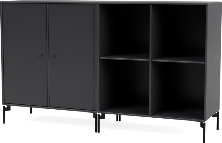 Pair Classic Sideboard - With Legs - Montana - Shelving - Anthracite - Black - HORNE