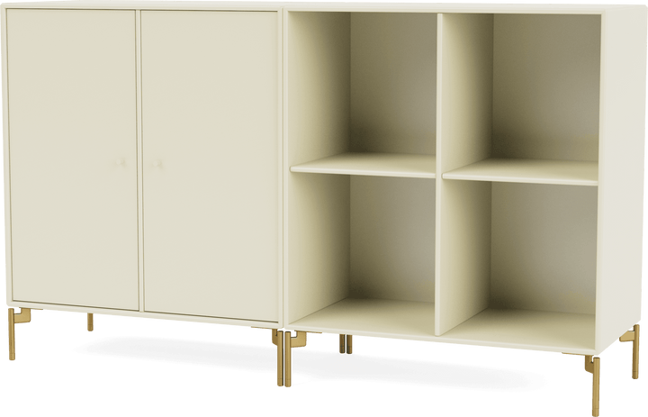 Pair Classic Sideboard - With Legs - Montana - Shelving - Vanilla - Brass - HORNE