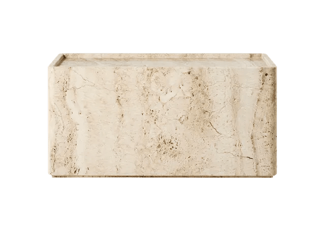Pietra Side Table - Gubi Side Tables - 31.5" W x 11.8" D x 15.7" H - Neutral White Travertine - HORNE