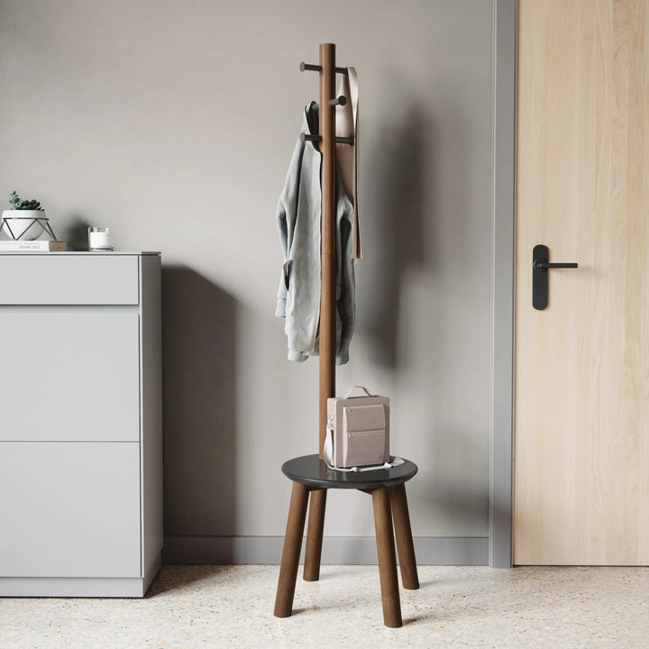 Pillar Stool and Coat Rack - Umbra Coat + Key Racks - Black-Walnut - HORNE