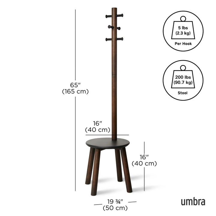 Pillar Stool and Coat Rack - Umbra Coat + Key Racks - Black-Walnut - HORNE