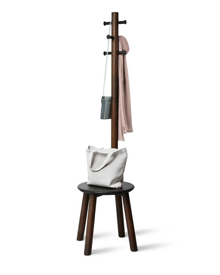 Pillar Stool and Coat Rack - Umbra Coat + Key Racks - Black-Walnut - HORNE