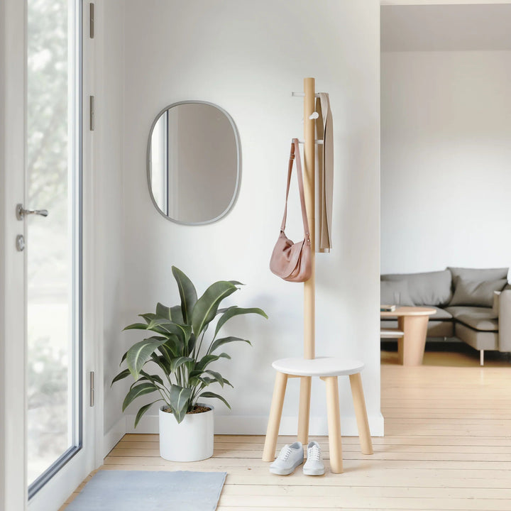 Pillar Stool and Coat Rack - Umbra Coat + Key Racks - White-Natural - HORNE