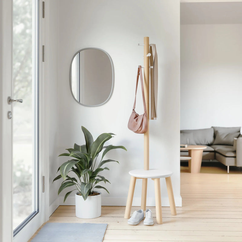 Pillar Stool and Coat Rack - Umbra Coat + Key Racks - Black-Walnut - HORNE