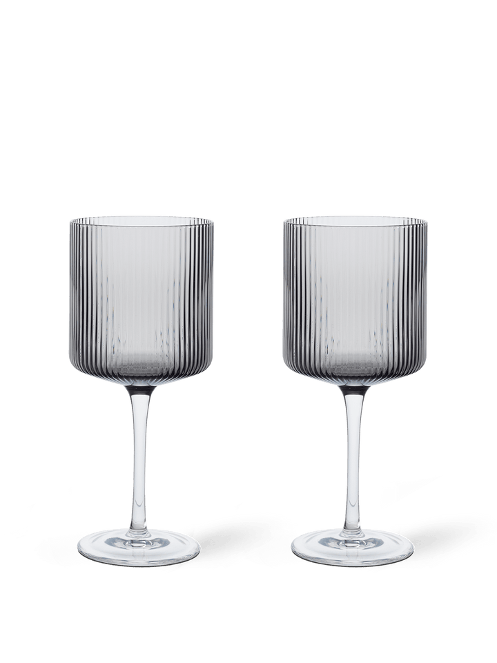 Ripple Red Wine Glasses - Set of 2 - Ferm Living - Glassware - Smoked Grey - HORNE