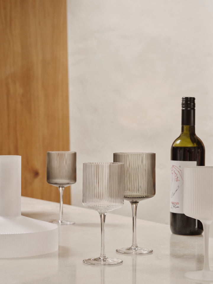Ripple White Wine Glasses - Set of 2 - Ferm Living - Glassware - Smoked Grey - HORNE