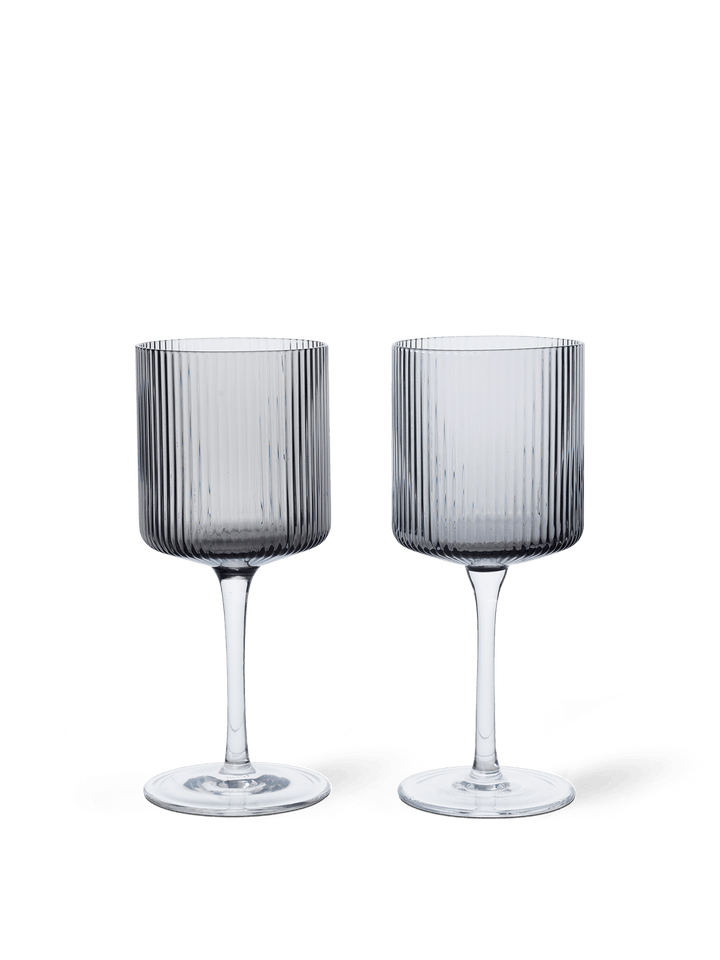 Ripple White Wine Glasses - Set of 2 - Ferm Living - Glassware - Smoked Grey - HORNE