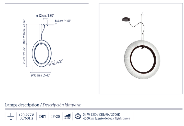 Roda S/90/V LED Dimmable Pendant - Bover - Ceiling Lights - White - 0 - 10V Dimmable - Surface Canopy - HORNE