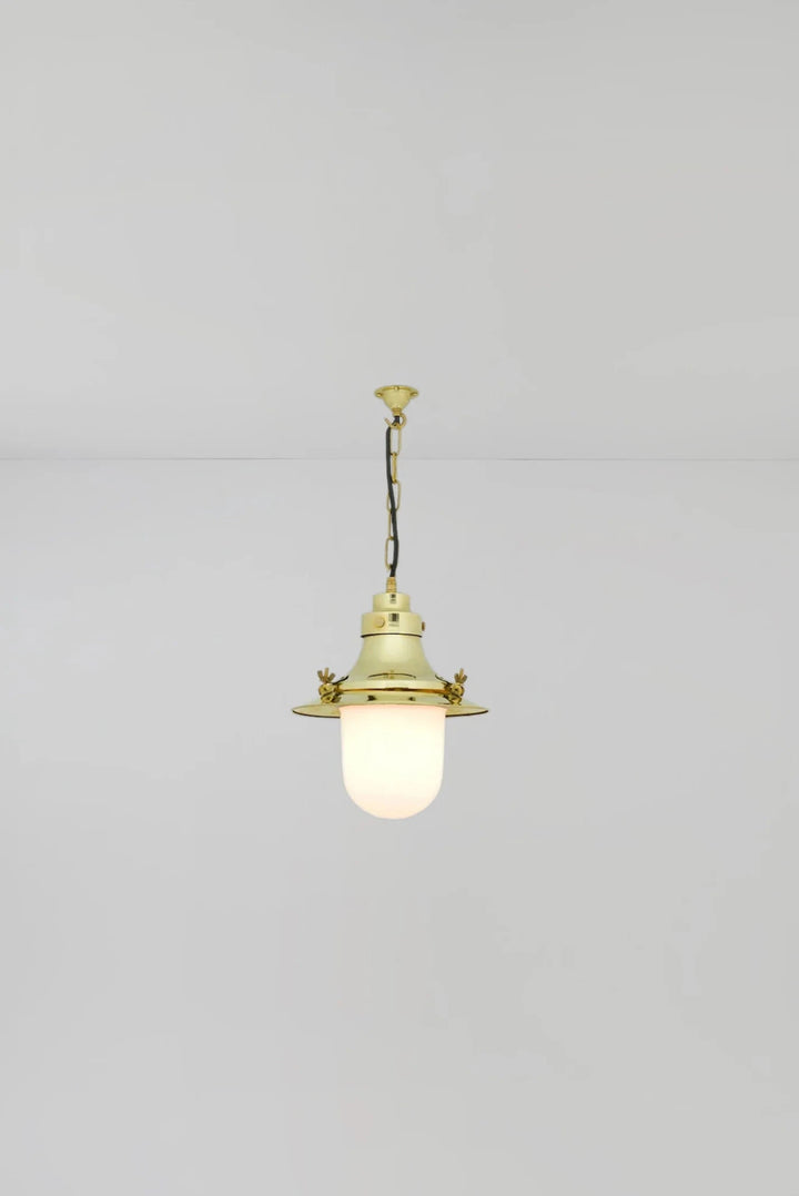 Ship's Small Deck Light Pendant - Davey Lighting Pendants - Polished Brass - Opal Glass - HORNE