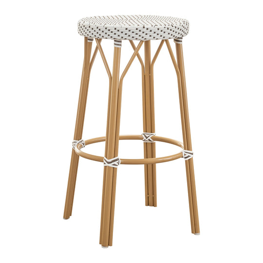 Simone Rattan Outdoor Bar Stool - Sika Design - Stools + Benches + Ottomans - White / Cappuccino Dots - HORNE