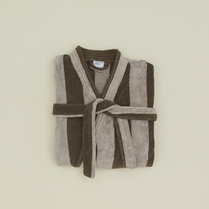 Simple Striped Terry Bathrobe - Small - Sky/Peacock by Hawkins New York