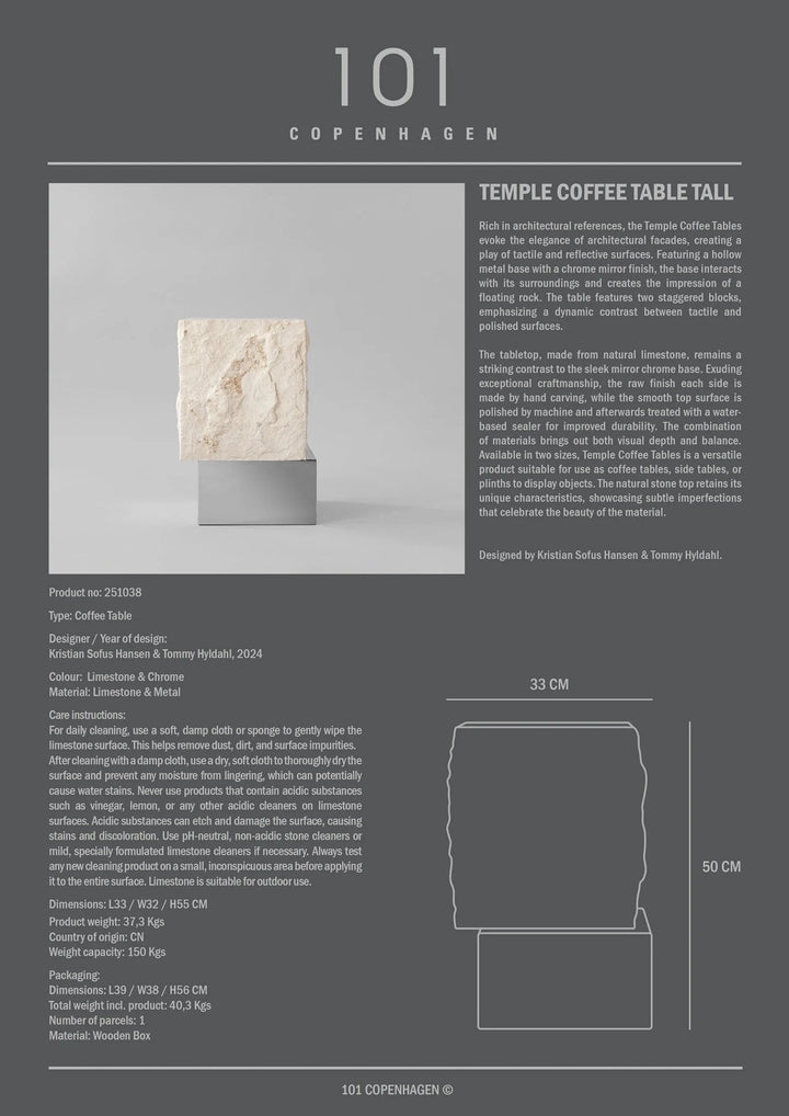 Temple Coffee Table - 101 Copenhagen Coffee Tables - Low - Limestone - HORNE
