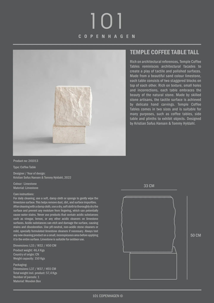 Temple Coffee Table - 101 Copenhagen Coffee Tables - Low - Limestone - HORNE