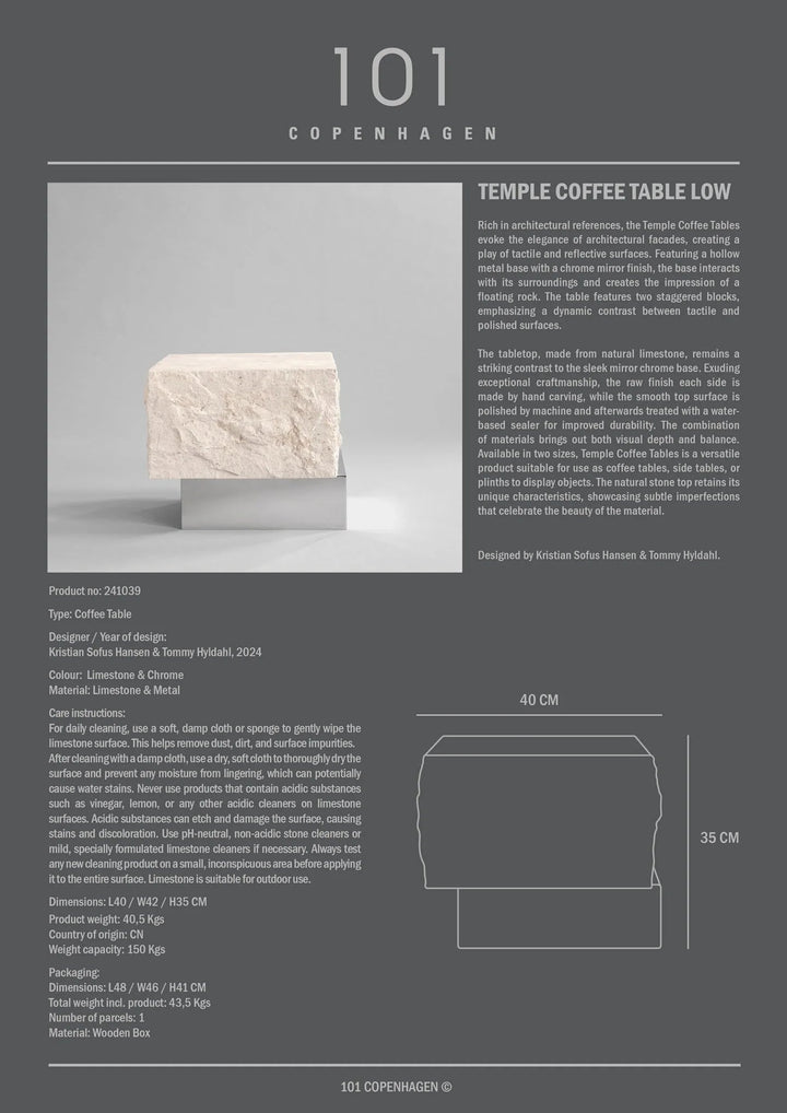 Temple Coffee Table - 101 Copenhagen Coffee Tables - Low - Limestone - HORNE