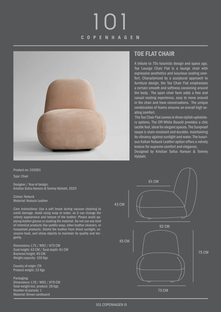 Toe Chair - Flat - 101 Copenhagen Chairs - Taupe (Pallazo 163) - HORNE