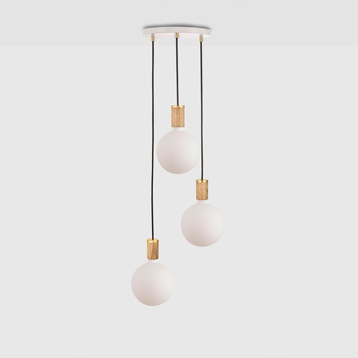 Triple Pendant in Oak + Sphere IV - White Canopy - Tala Cluster Pendants - HORNE