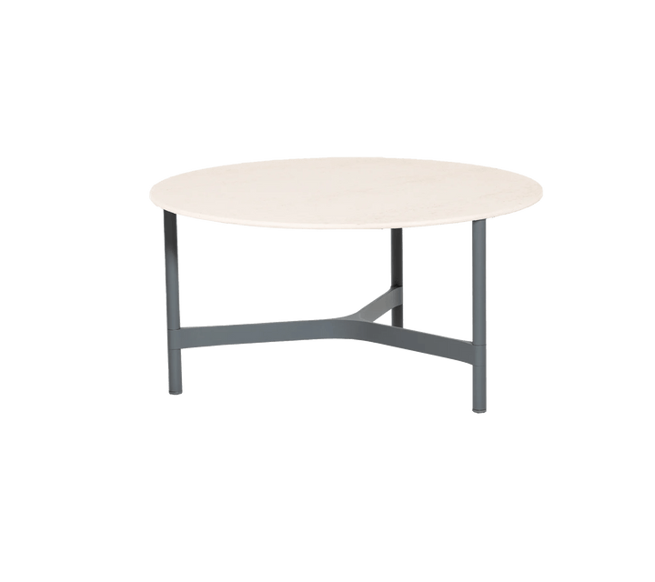 Twist Round Coffee Table - Cane Line Tables + Desks - Large - Light Grey - Travertine Look Ceramic - HORNE