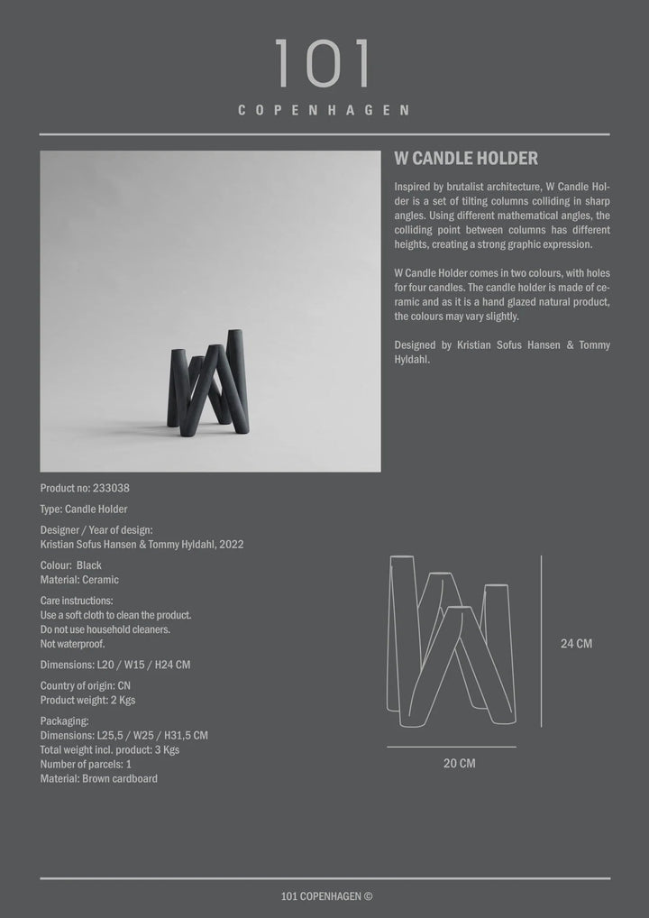 W Candle Holder - 101 Copenhagen Candle Holders - Black - HORNE