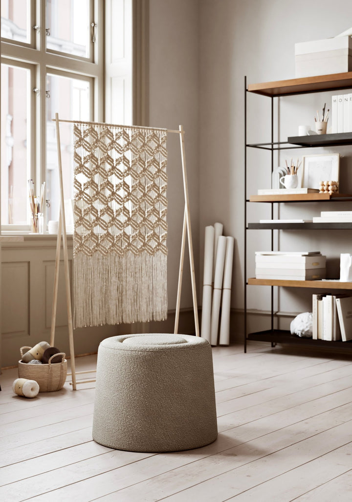 woud Praline Pouf - Ø20" - Woud - Stools + Benches + Ottomans - Alpine 01 (Textaafoam) bouclé - HORNE