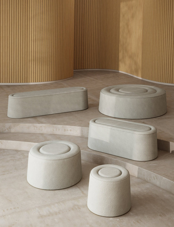 woud Praline Pouf - Ø20" - Woud - Stools + Benches + Ottomans - Alpine 01 (Textaafoam) bouclé - HORNE