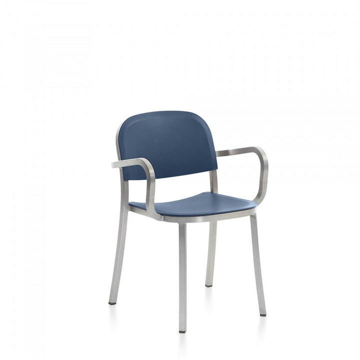 1 Inch Armchair - Emeco - Chairs - Hand - brushed Aluminum - Blue - HORNE