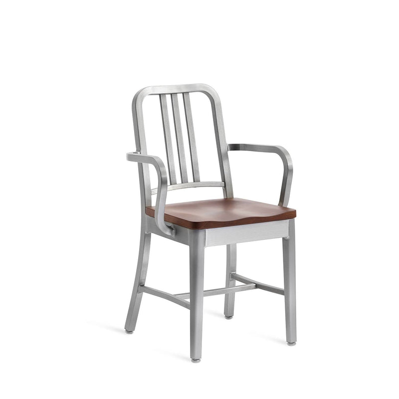 1104 Navy Armchair With Wood Seat - Emeco - Chairs - Brushed - Cherry - HORNE