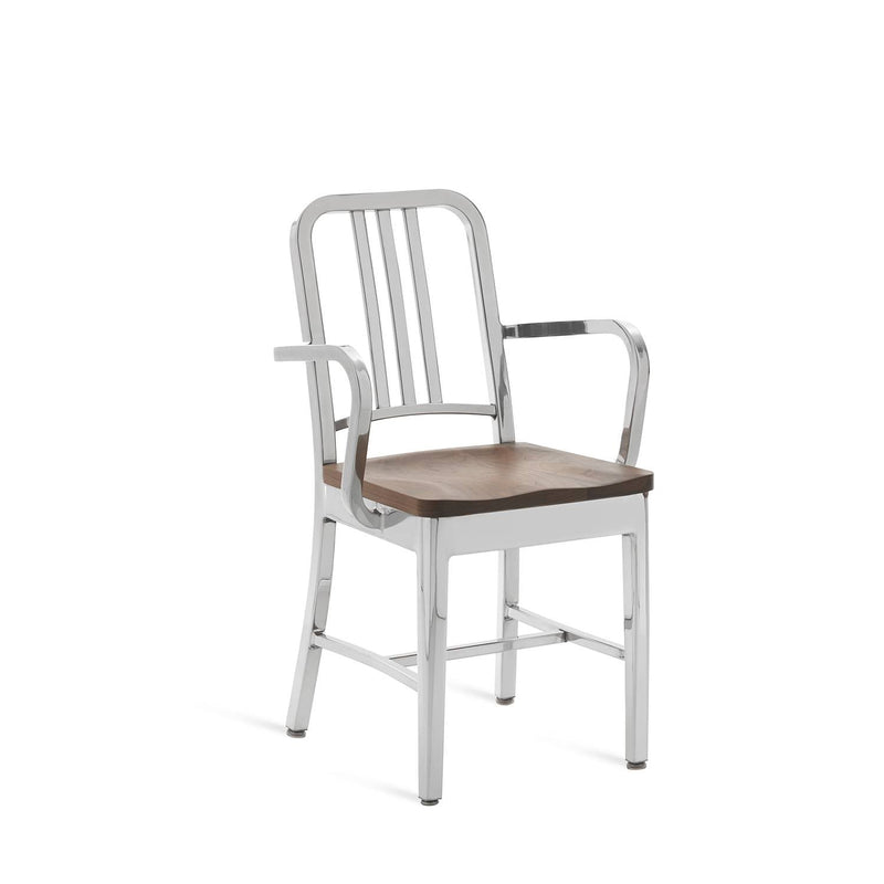 1104 Navy Armchair With Wood Seat - Emeco - Chairs - Brushed - Cherry - HORNE
