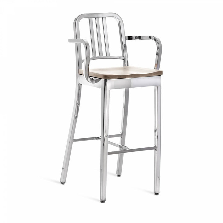 1104 Navy Barstool With Arms - Emeco - Chairs - Polished - Ash - HORNE