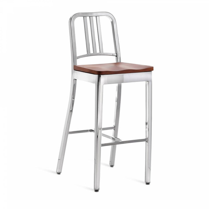 1104 Navy Barstool With Wood Seat - Emeco - Chairs - Polished - Cherry - HORNE