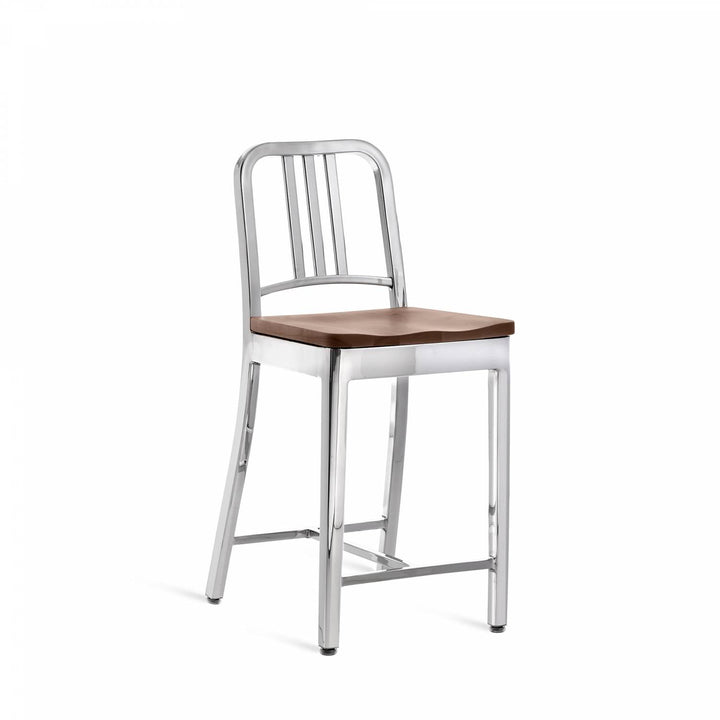 1104 Navy Counter Stool - Emeco - Stools + Benches + Ottomans - Polished - Walnut - HORNE