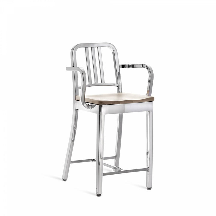 1104 Navy Counter Stool With Arms - Emeco - Stools + Benches + Ottomans - Polished - Ash - HORNE