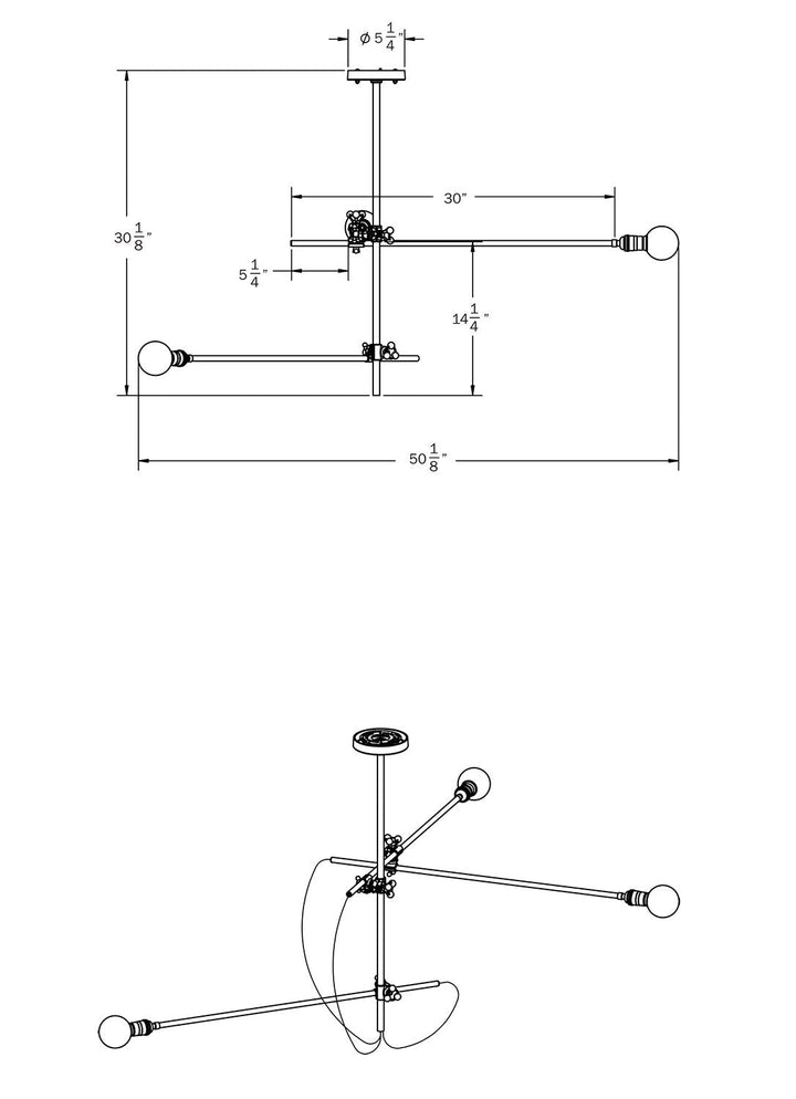 3 Arm Industrial Chandelier - Workstead - Chandeliers - Hewn Brass - HORNE