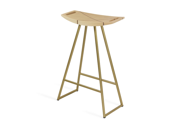 Roberts Counter Stool - Tronk - Stools + Benches + Ottomans - Maple with Walnut Inlay - Brassy Gold - HORNE