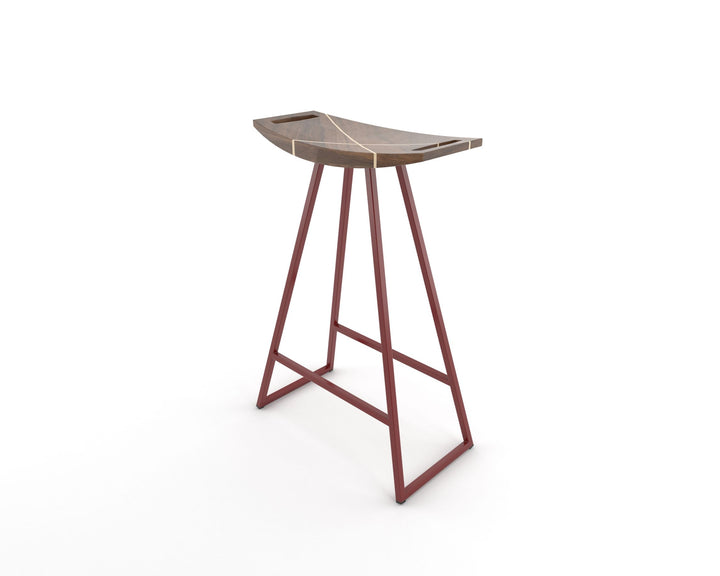 Roberts Counter Stool - Tronk - Stools + Benches + Ottomans - Walnut with Maple Inlay - Blood Red - HORNE
