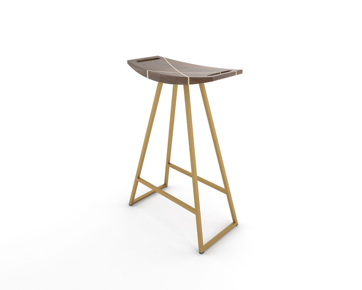 Roberts Counter Stool - Tronk - Stools + Benches + Ottomans - Walnut with Maple Inlay - Brassy Gold - HORNE