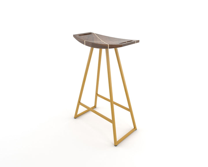 Roberts Counter Stool - Tronk - Stools + Benches + Ottomans - Walnut with Maple Inlay - Mustard - HORNE