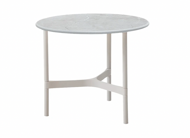 Twist Round Coffee Table - Cane Line - Tables + Desks - Small - White - Fossil Grey Ceramic - HORNE
