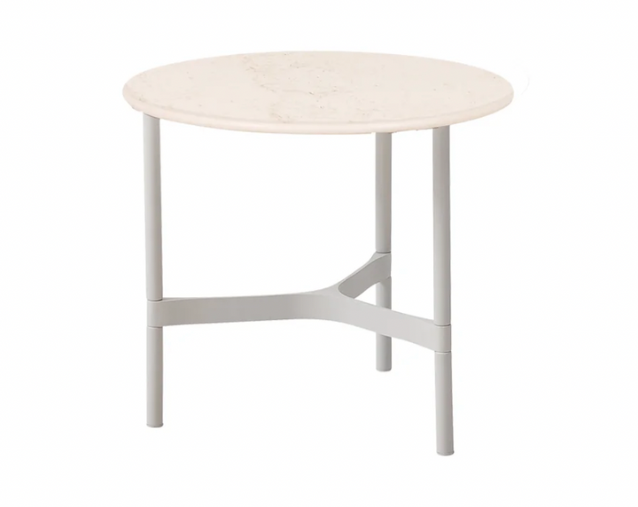 Twist Round Coffee Table - Cane Line - Tables + Desks - Small - White - Travertine Look Ceramic - HORNE
