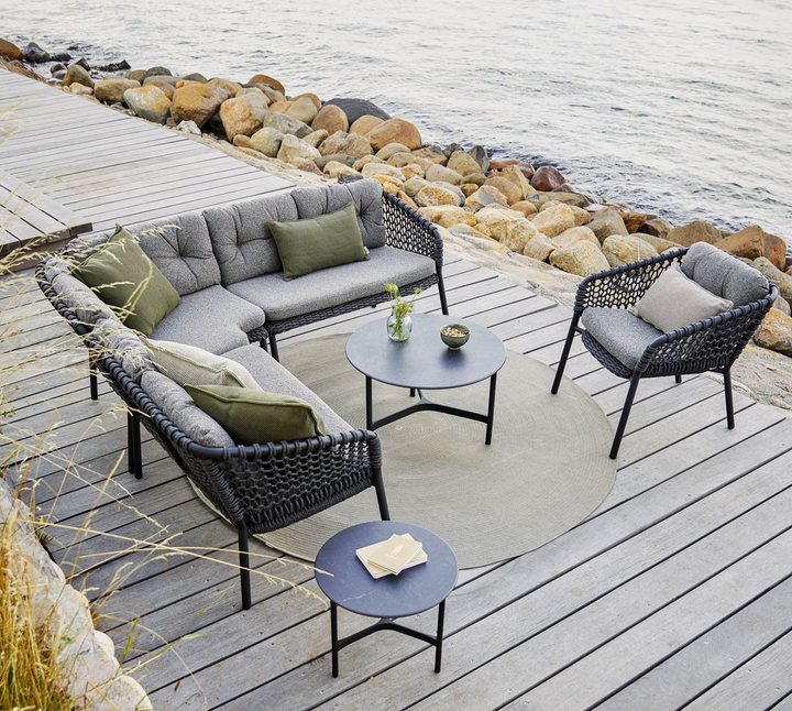 Twist Round Coffee Table - Cane Line - Tables + Desks - Large - Teak - Travertine Look Ceramic - HORNE