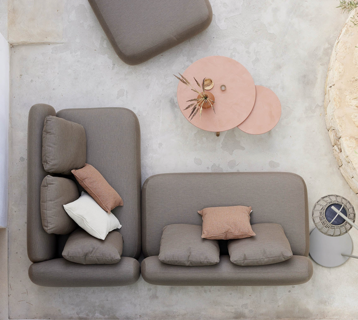 Twist Round Coffee Table - Cane Line - Tables + Desks - Large - Teak - Travertine Look Ceramic - HORNE