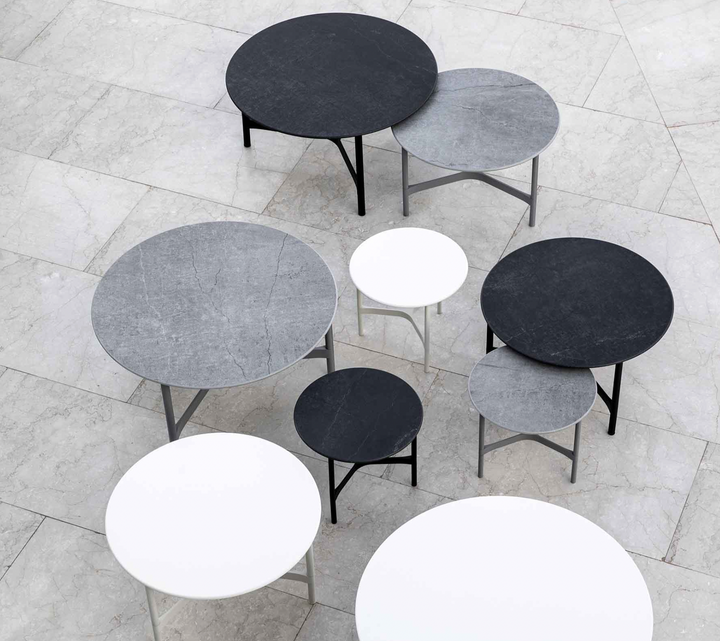 Twist Round Coffee Table - Cane Line - Tables + Desks - Large - Teak - Travertine Look Ceramic - HORNE