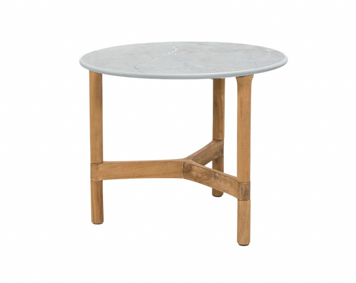 Twist Round Coffee Table - Cane Line - Tables + Desks - Small - Teak - Fossil Grey Ceramic - HORNE
